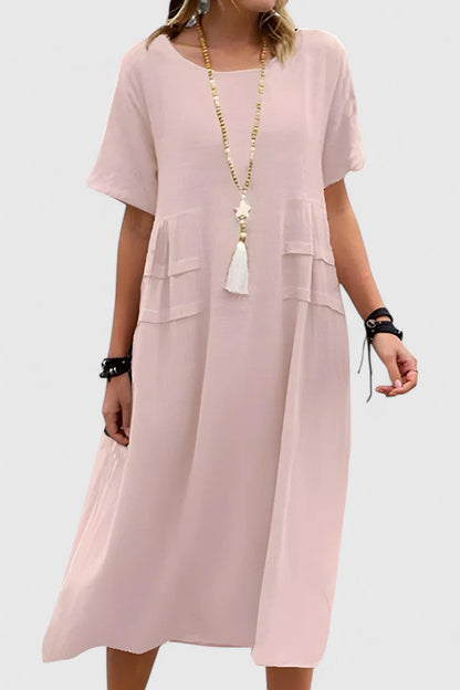 Damen Kleid | Rundhals Kurzarm Midi