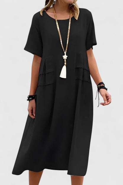 Damen Kleid | Rundhals Kurzarm Midi
