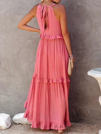 Damen Kleid | Halter Rüschen Maxi