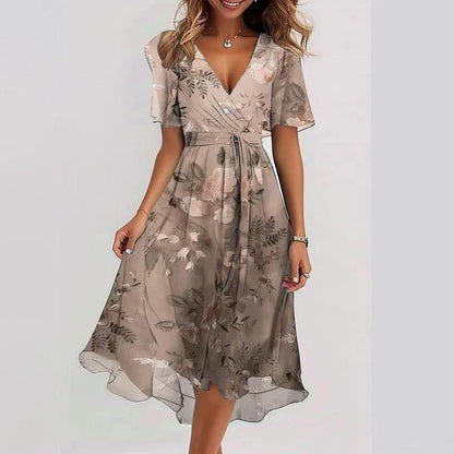 Damen Kleid | Wickel Print Sommer Midi