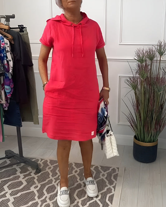 Damen Kleid | Knielang Kurzarm mit Kapuze