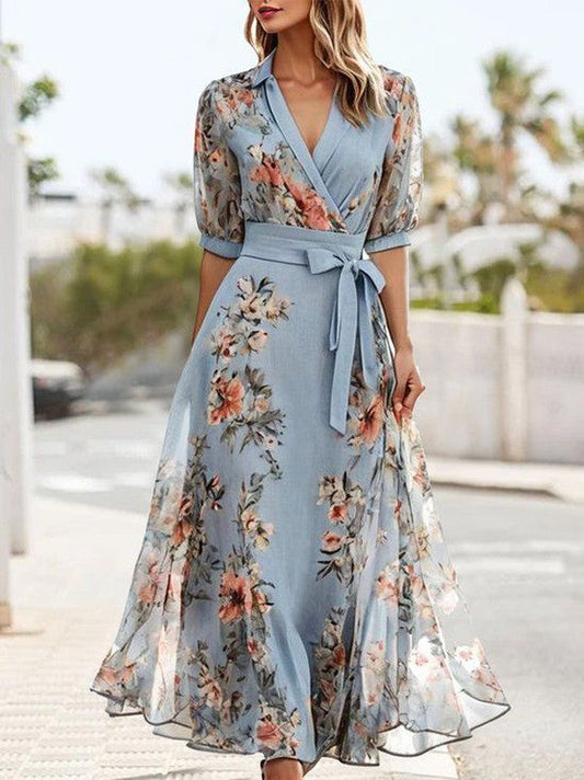 Damen Kleid | Blumen Wickel Midi