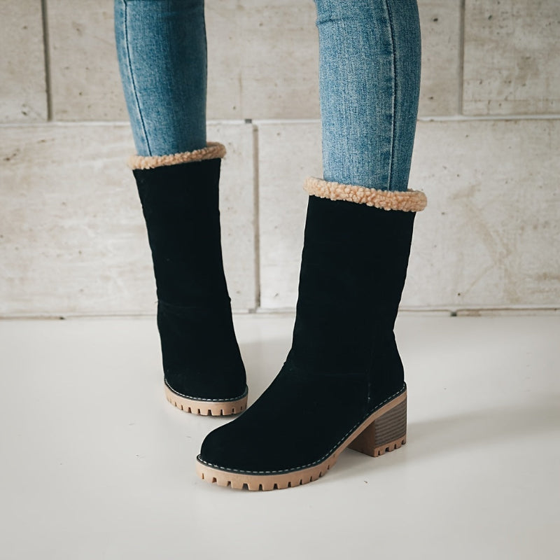 Winterschuhe Damen Stiefel | Umklappbarer Schaft mit Blockabsatz