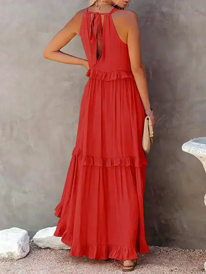 Damen Kleid | Halter Rüschen Maxi
