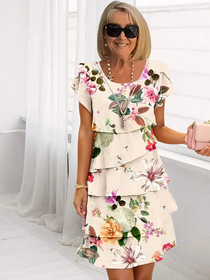 Damen Kleid | Blumenmuster Stufen Design