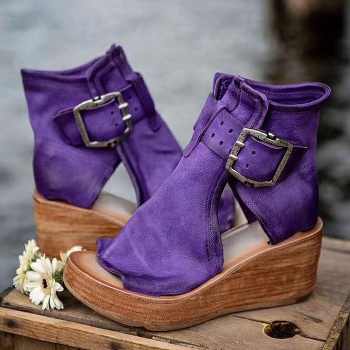 Damen Sandalen | Keilsohle Knöchelriemen Offen