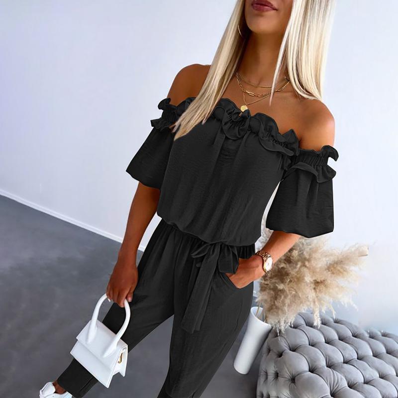 Damen Jumpsuit | Off-Shoulder Rüschen Taille