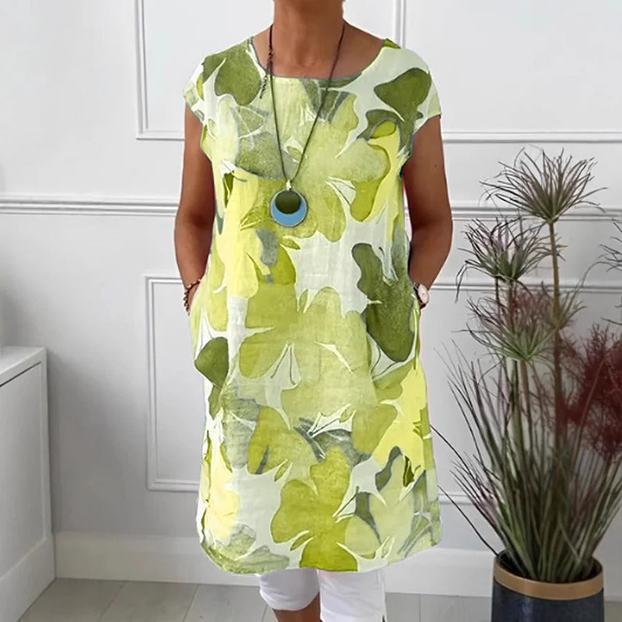 Damen Kleid | Blumen Print Kurzarm