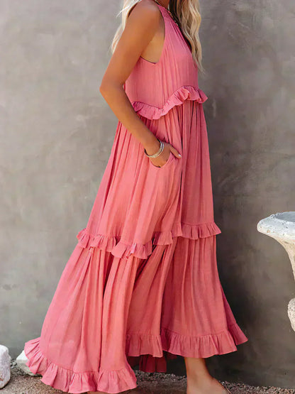 Damen Kleid | Halter Rüschen Maxi