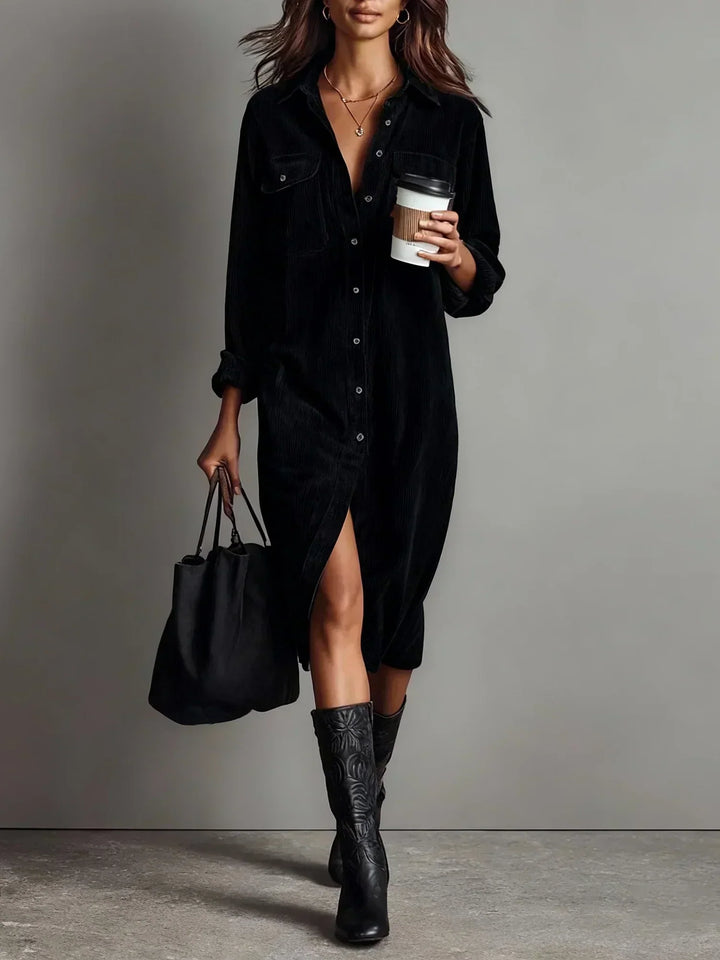 Damen Kleid | Knopfleiste Hemdkragen