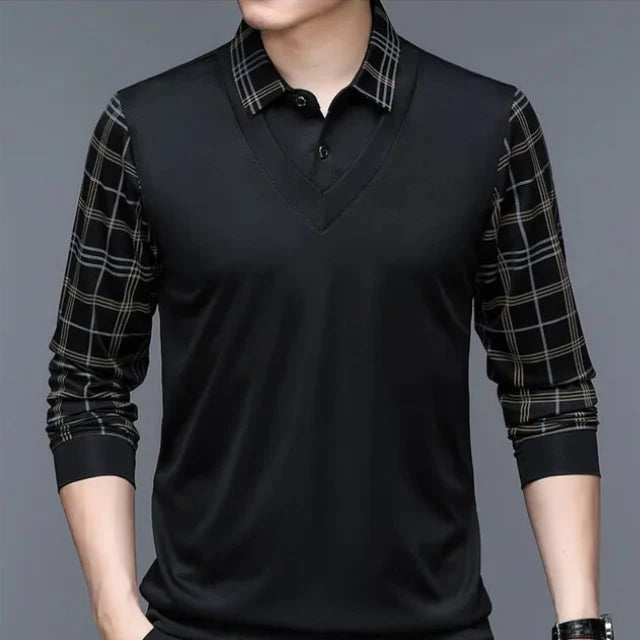 Herren Poloshirt | V-Ausschnitt Karierte Ärmel