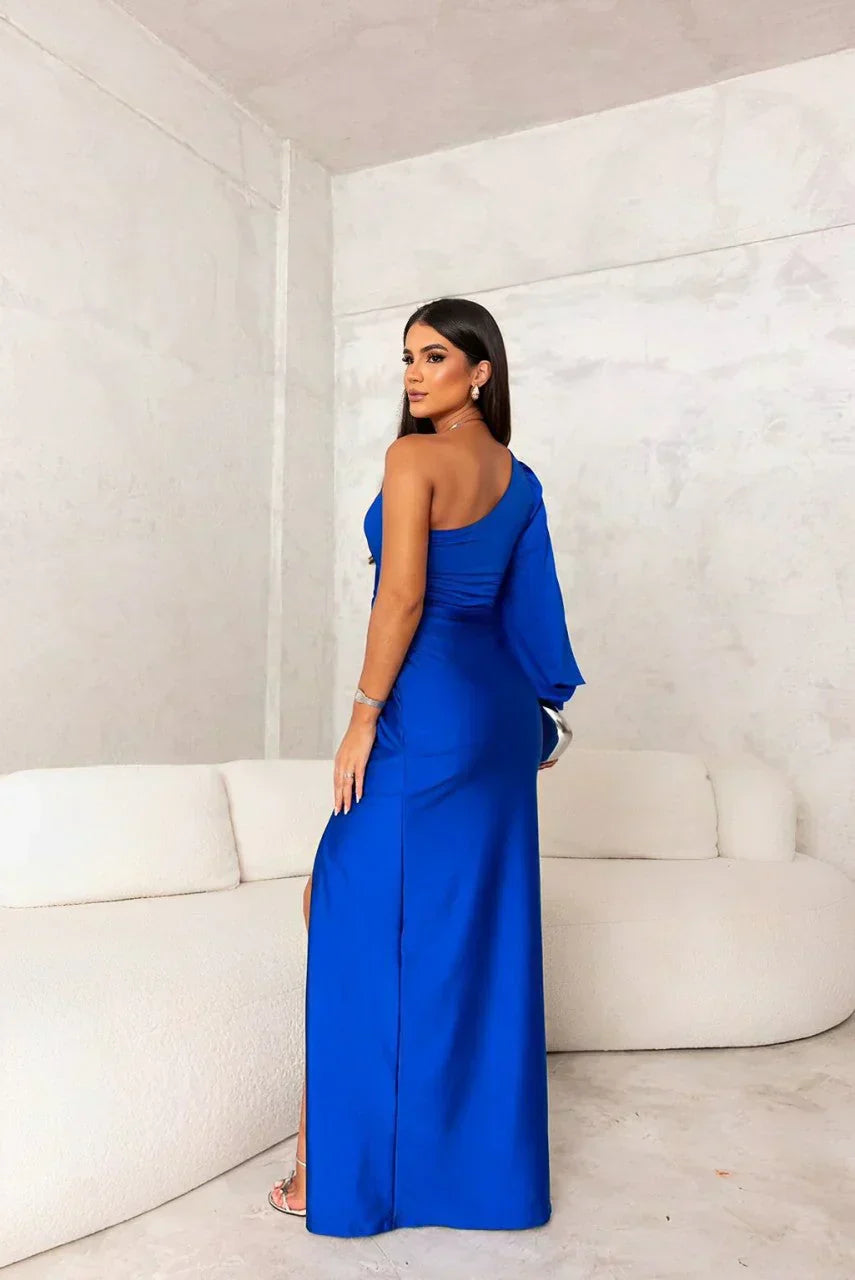Damen Abendkleid | One-Shoulder Schlitz Maxi