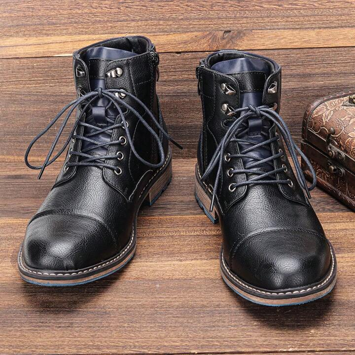 Herrenstiefel | Schnürung Reißverschluss Profilsohle