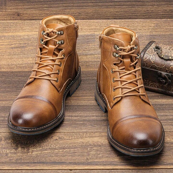 Herrenstiefel | Schnürung Reißverschluss Profilsohle