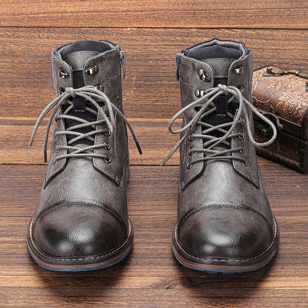 Herrenstiefel | Schnürung Reißverschluss Profilsohle