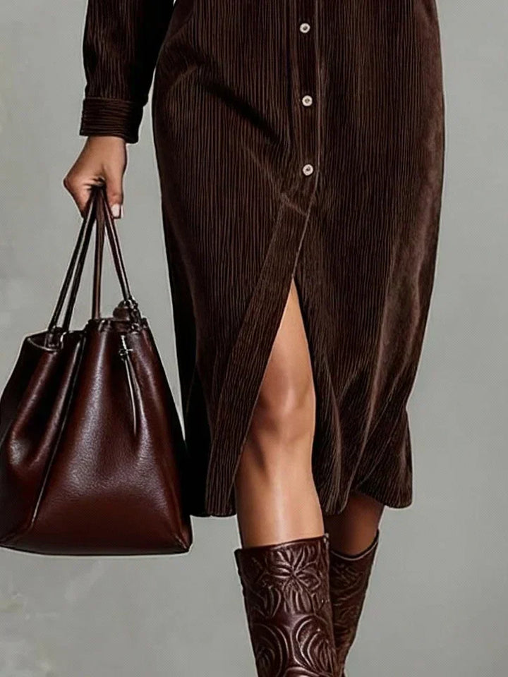 Damen Kleid | Knopfleiste Hemdkragen