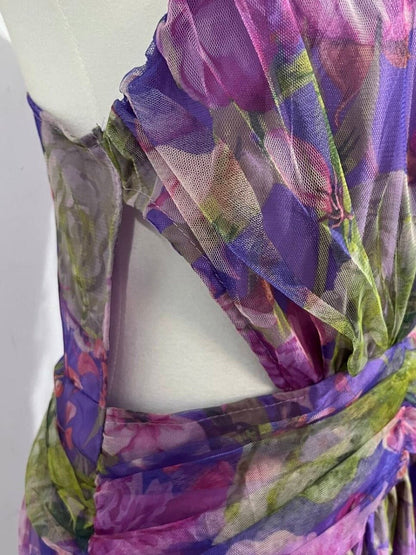 Damen Abendkleid | One-Shoulder Blumen Maxi