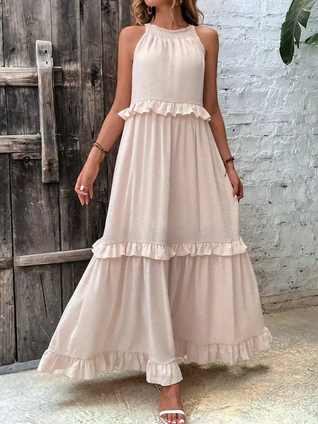 Damen Kleid | Halter Rüschen Maxi
