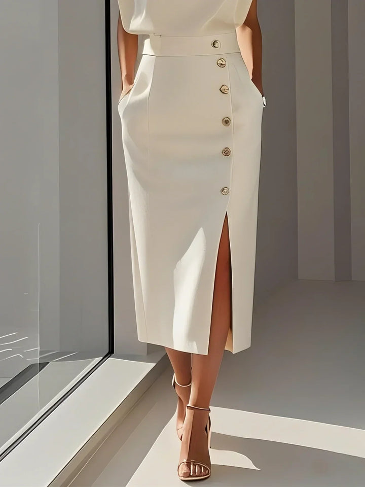 Damen Kleid | Ärmelloses Midi mit Knöpfen