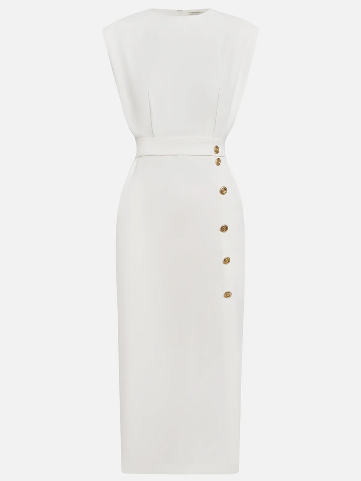 Damen Kleid | Ärmelloses Midi mit Knöpfen