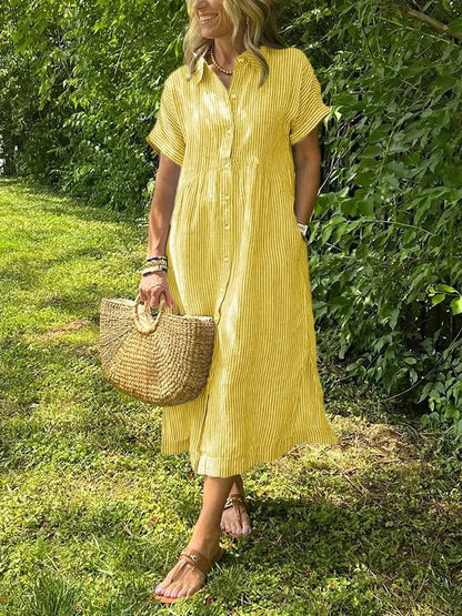 Damen Kleid | Gestreiftes Knopfleiste Midi