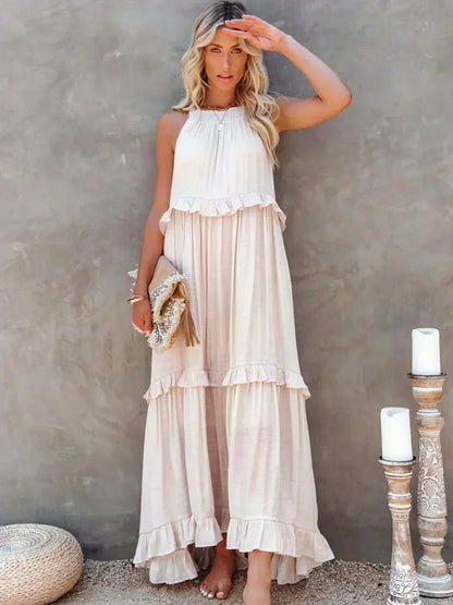 Damen Kleid | Halter Rüschen Maxi