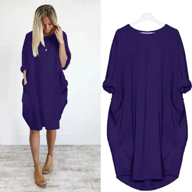 Damen Kleid | Rundhals Taschen Oversize