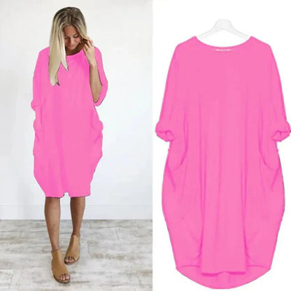 Damen Kleid | Rundhals Taschen Oversize