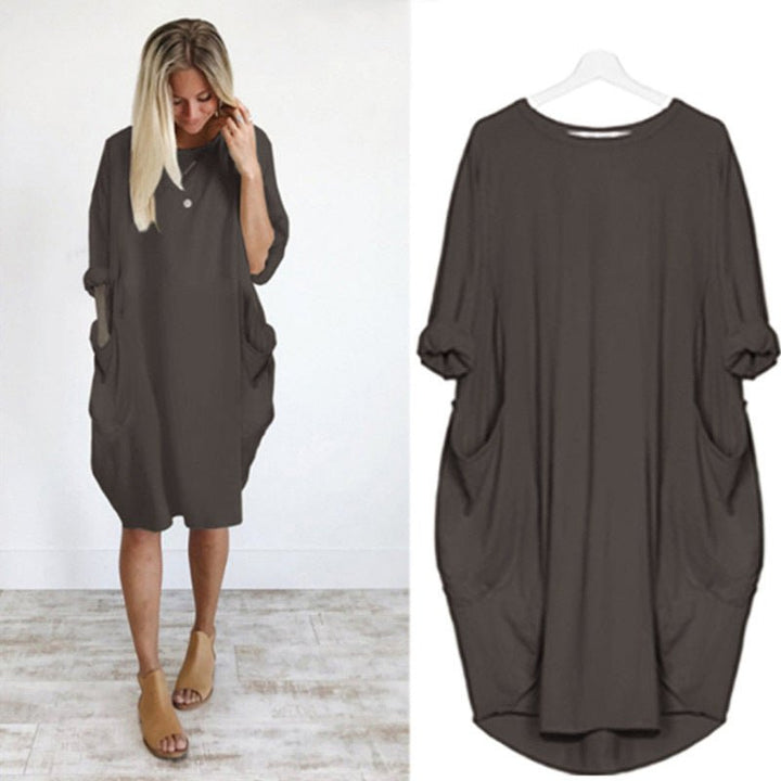 Damen Kleid | Rundhals Taschen Oversize