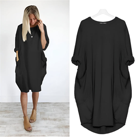 Damen Kleid | Rundhals Taschen Oversize