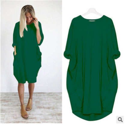Damen Kleid | Rundhals Taschen Oversize