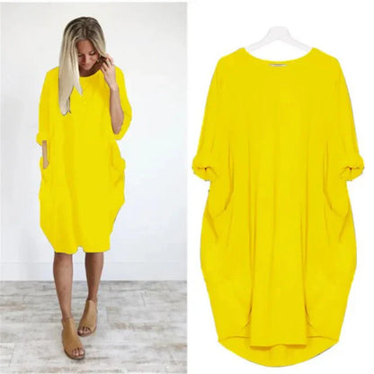 Damen Kleid | Rundhals Taschen Oversize