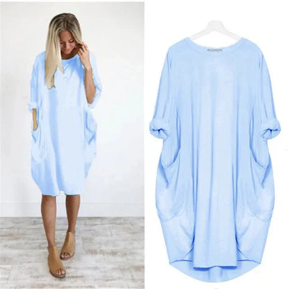 Damen Kleid | Rundhals Taschen Oversize