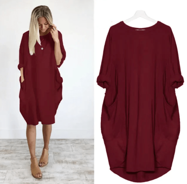 Damen Kleid | Rundhals Taschen Oversize