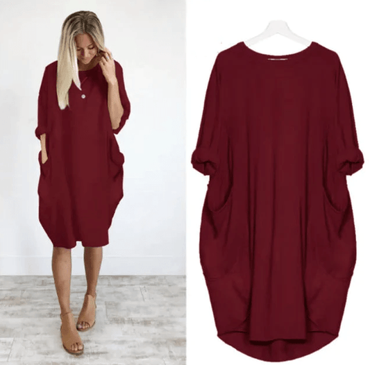 Damen Kleid | Rundhals Taschen Oversize