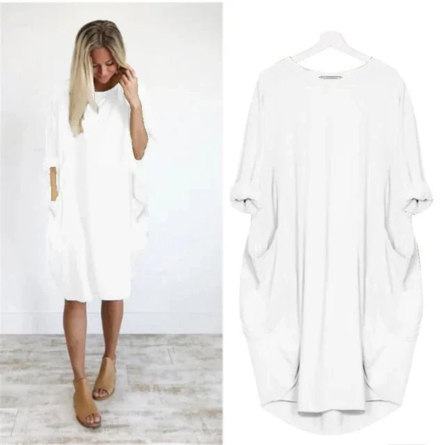 Damen Kleid | Rundhals Taschen Oversize