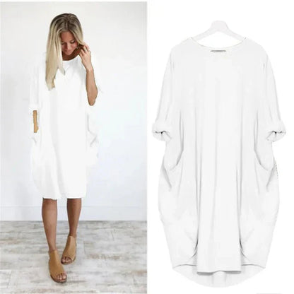 Damen Kleid | Rundhals Taschen Oversize