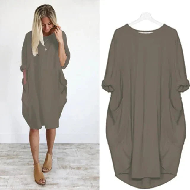 Damen Kleid | Rundhals Taschen Oversize