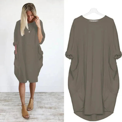 Damen Kleid | Rundhals Taschen Oversize
