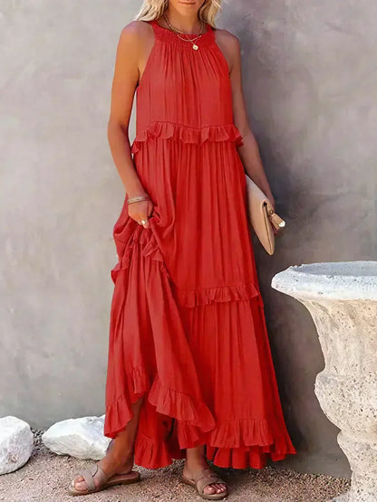 Damen Kleid | Halter Rüschen Maxi