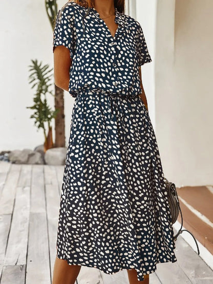 Damen Kleid | Kurzarm Bindegürtel Midi