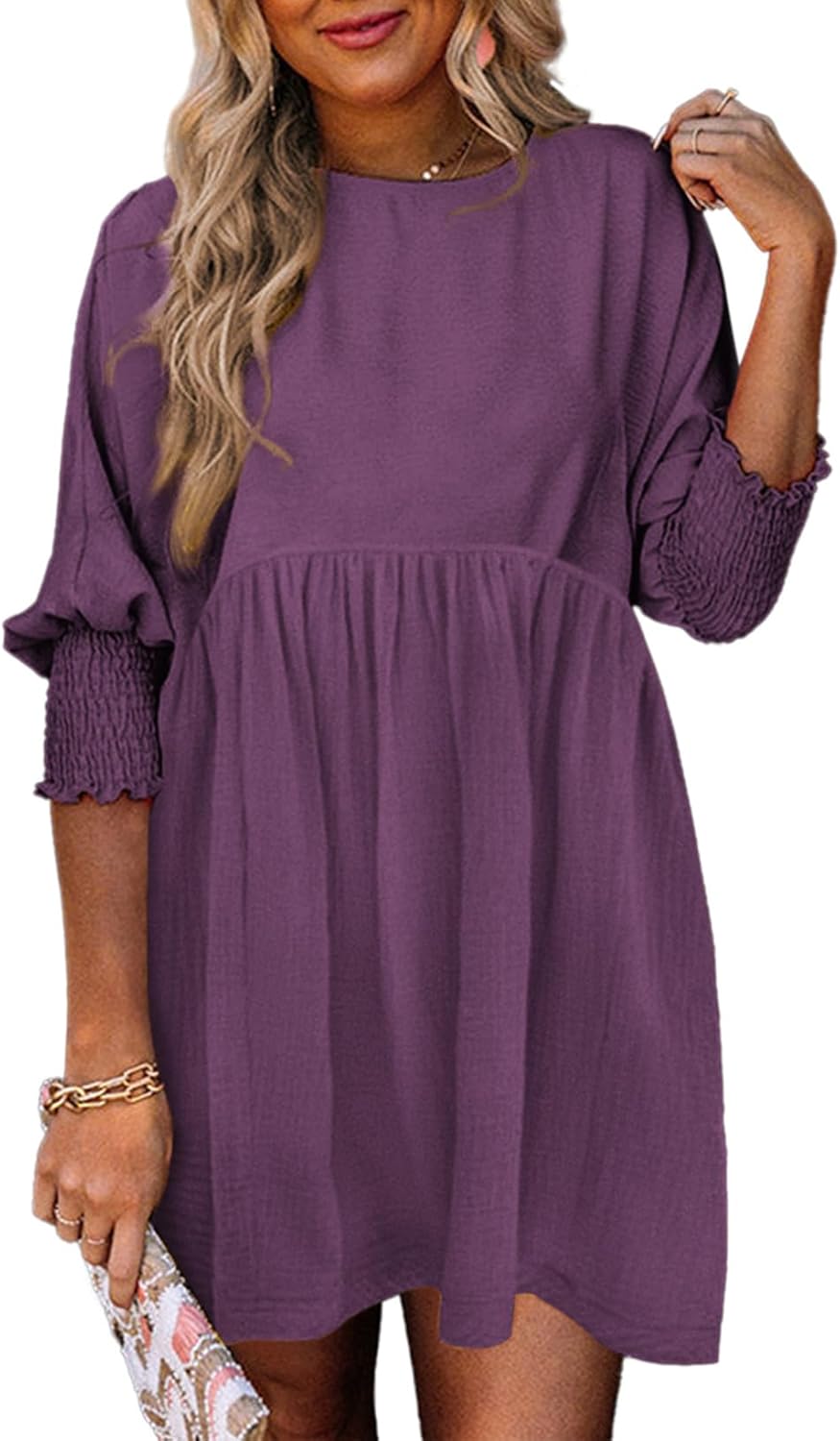 Damen Kleid | Rundhals Raffung Sommer