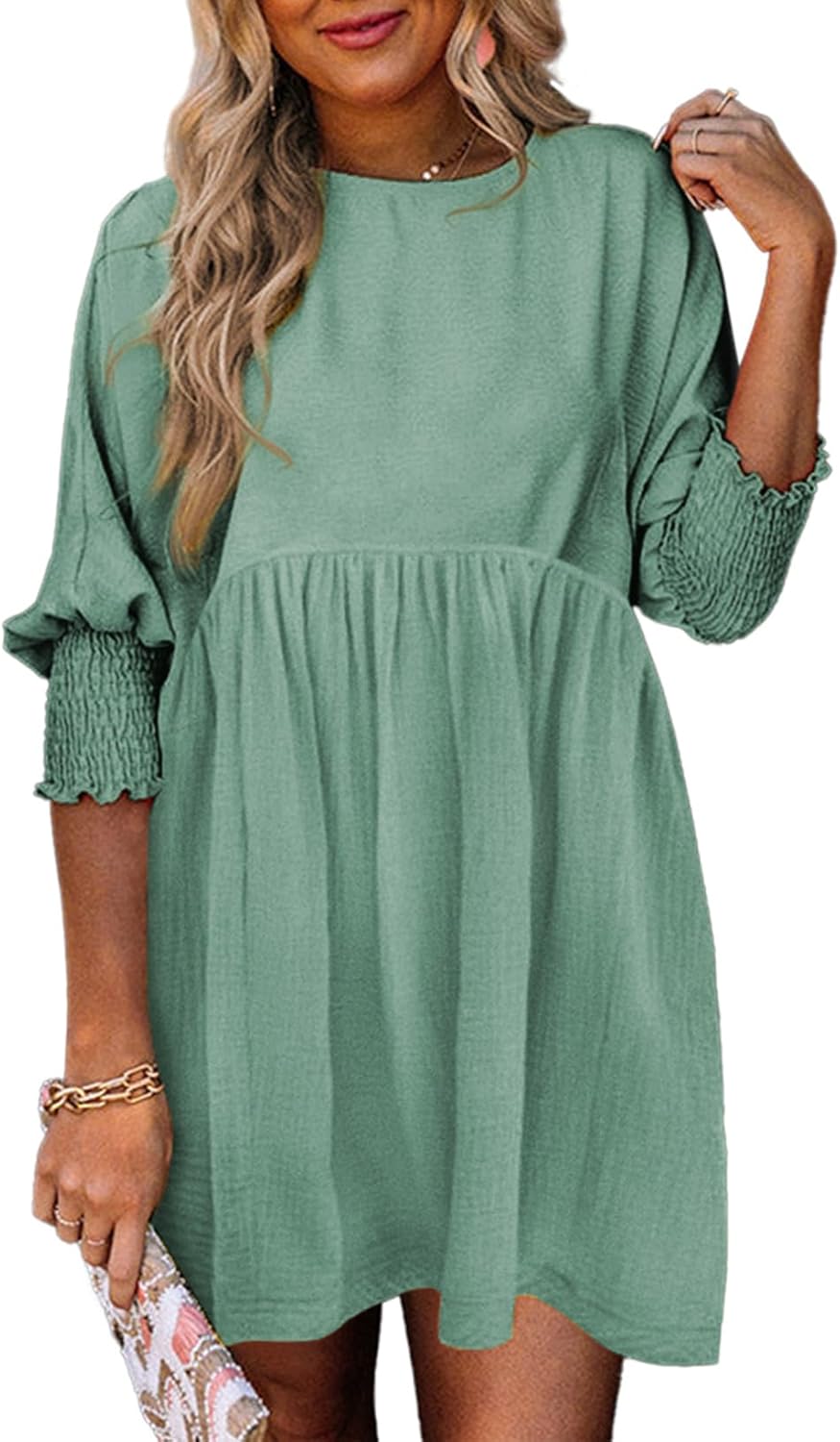 Damen Kleid | Rundhals Raffung Sommer
