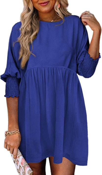 Damen Kleid | Rundhals Raffung Sommer