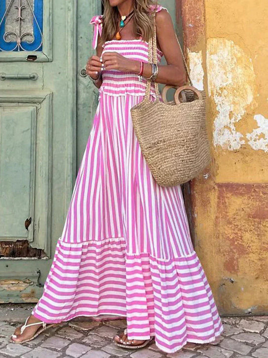 Damen Kleid | Streifen Bindeträger Maxi