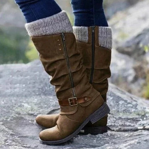 Winter Stiefel Damen | Hoher Schaft mit Schnalle und Reißverschluss