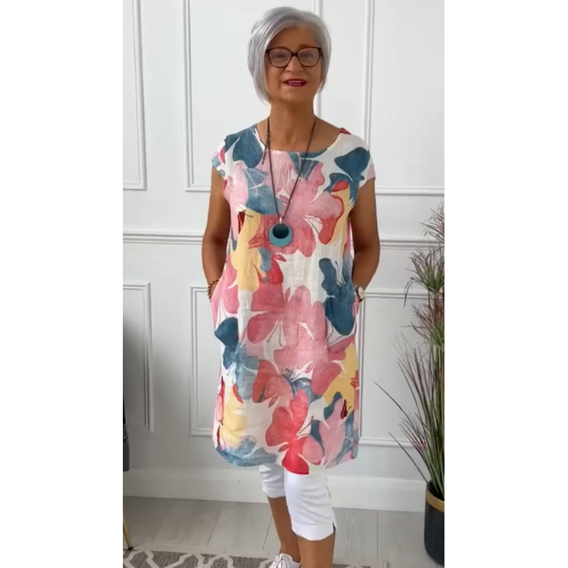 Damen Kleid | Blumen Print Kurzarm