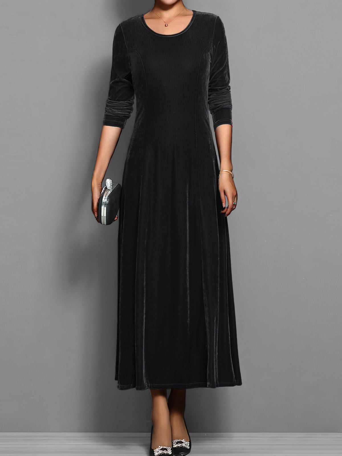 Damen Kleid | Rundhals Langarm Maxi