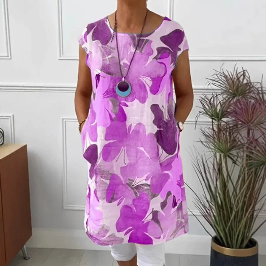 Damen Kleid | Blumen Print Kurzarm
