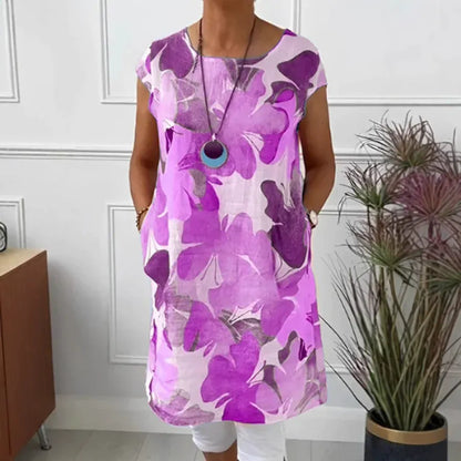Damen Kleid | Blumen Print Kurzarm